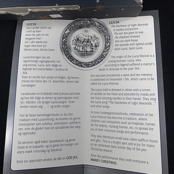 A. Holthe Norway Pewter Julen 2002 Christmas Plate "Lucia" 30th EditionBox - Picture 9 of 16